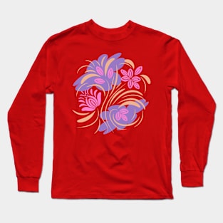 Abstract folk floral art. Flowers print, poster. Long Sleeve T-Shirt